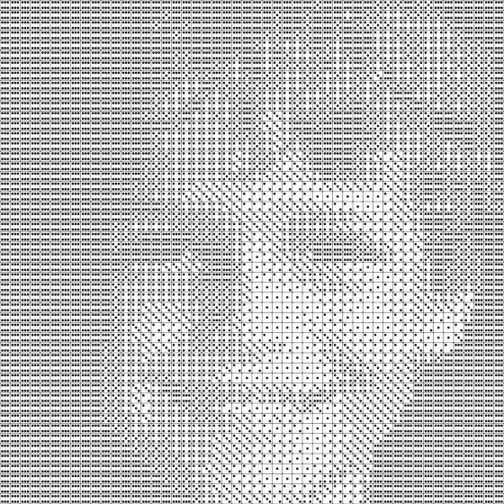 The same 50×50 portrait made with white dice only: pale and washed out