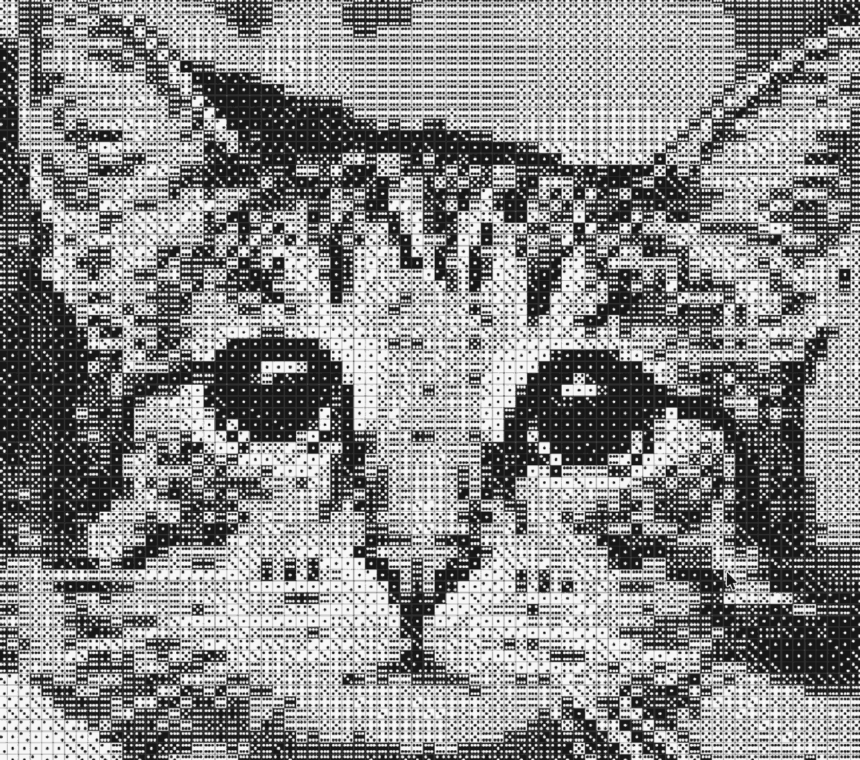 Portrait of a tabby cat turned into dice art, 75×65 grid digital preview